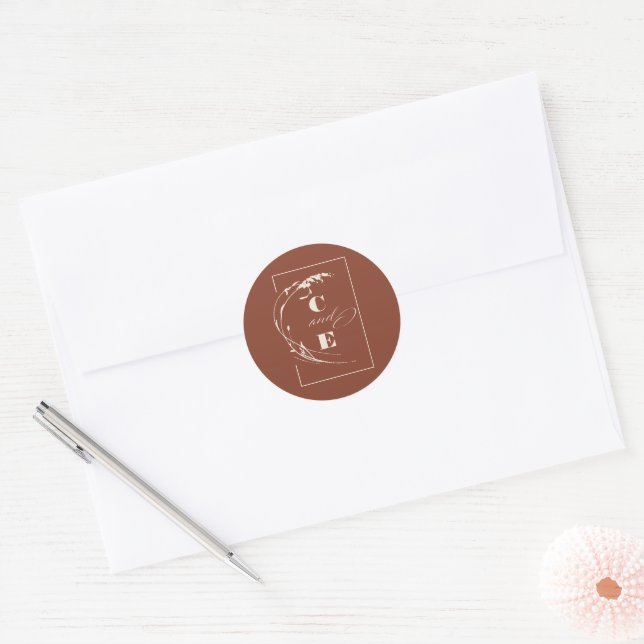 Terracotta Wedding Monogram Modern Minimalist Classic Round Sticker (Envelope)