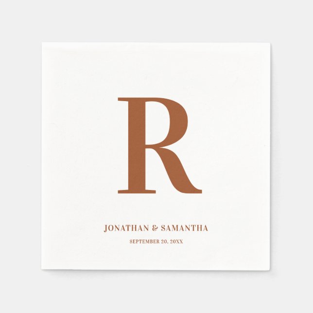 Terracotta Wedding Monogram Modern Napkins (Front)