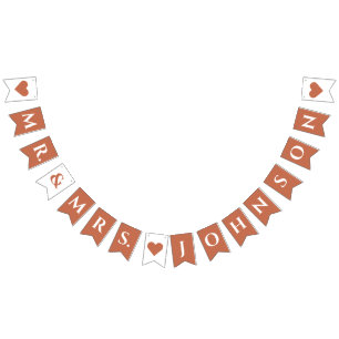 Terracotta Wedding Mr. & Mrs. 7 Letter Name Hearts Bunting Flags
