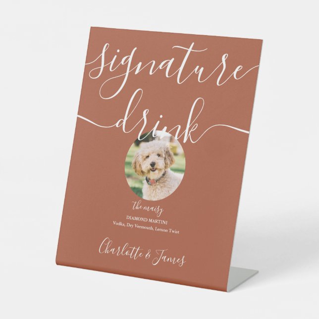 Terracotta Wedding Pet Signature Drink  Pedestal Sign (Front)