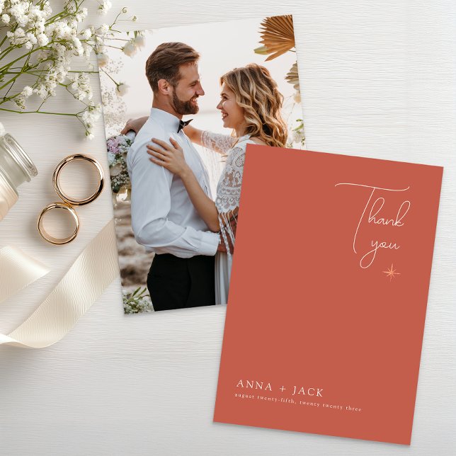 Terracotta Wedding Photo Thank You Card (Thank you card)