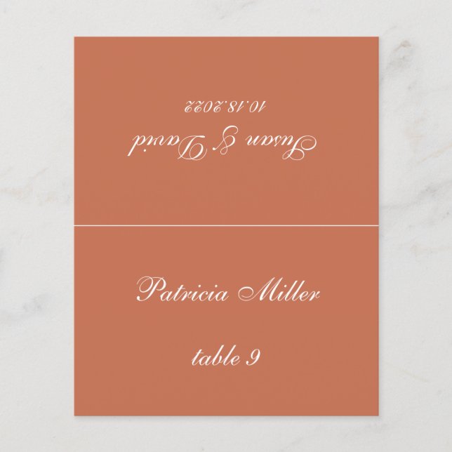 Terracotta Wedding Place Card - Printed Guest Name (Front)