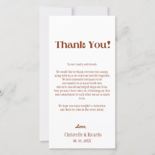 Terracotta wedding place setting thank you card