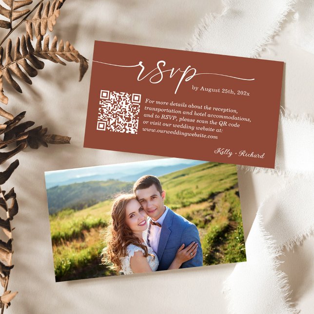 Terracotta Wedding RSVP Website QR Code Photo Enclosure Card (Creator Uploaded)