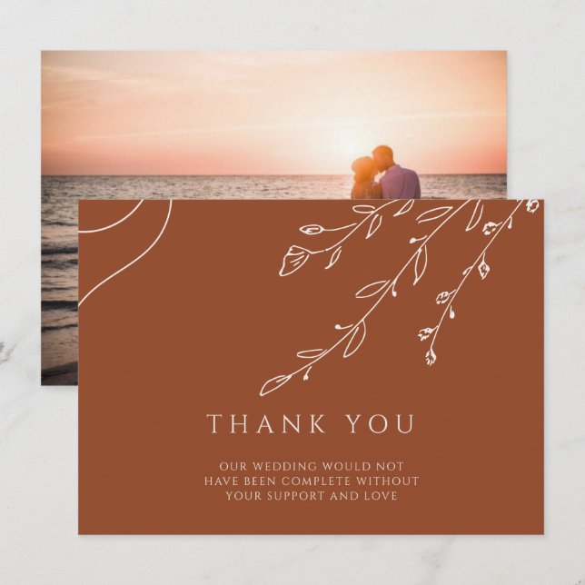 Terracotta Wedding Thank You Card with Photo (Front/Back)