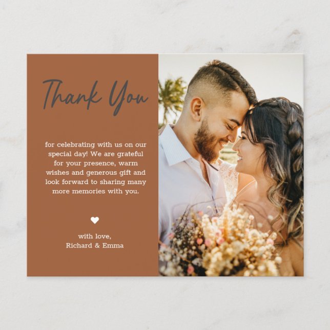 Terracotta Wedding Thank You Photo Minimalist (Front)