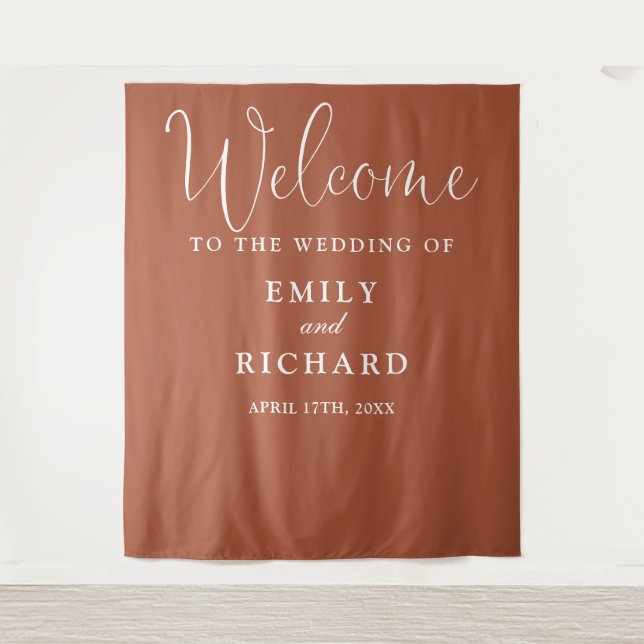 Terracotta Wedding Welcome Photo Backdrop Tapestry (Front)