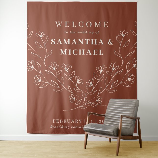 Terracotta Welcome to the wedding Tiny Flower Tapestry (In Situ)