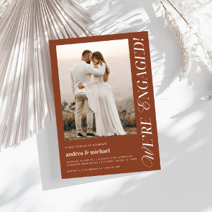 Terracotta We're Engaged Modern Engagement Photo Invitation