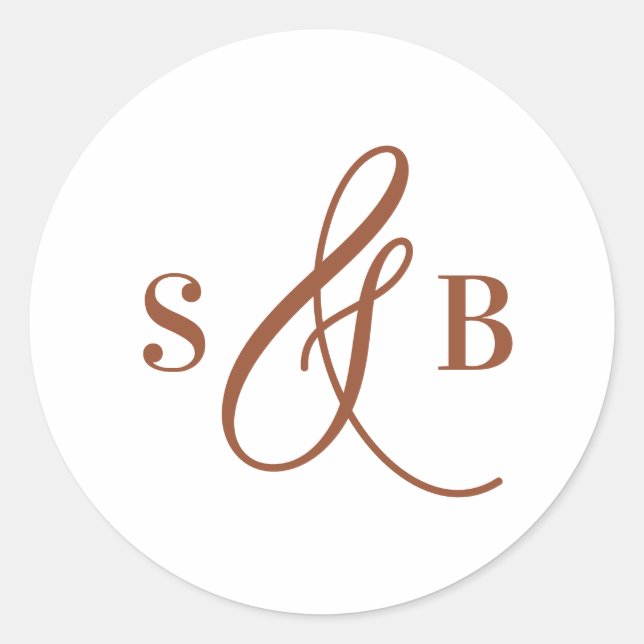 Terracotta Whimsical Calligraphy Wedding Monogram Classic Round Sticker (Front)