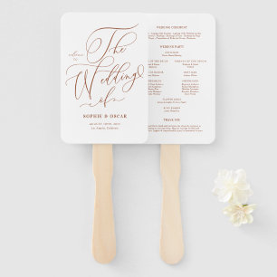 Terracotta Whimsical Calligraphy Wedding Programs Hand Fan