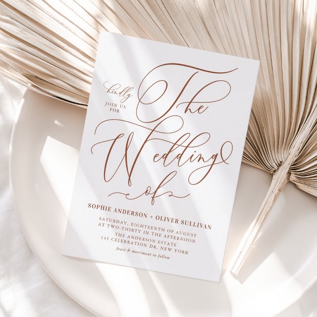 Terracotta Whimsical Calligraphy Wedding QR Code Invitation Postcard (Terracotta Whimsical Calligraphy Wedding QR Code Invitation Postcard)