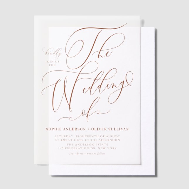 Terracotta Whimsical Calligraphy Wedding Vellum Invitations (Offset)