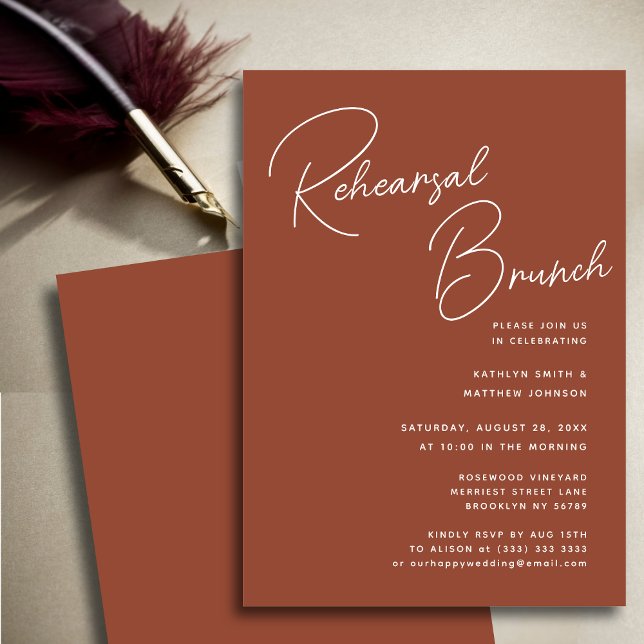 Terracotta Whimsical Script Chic Rehearsal Brunch Invitation (Creator Uploaded)