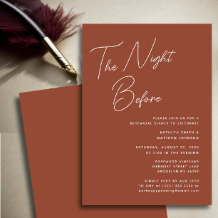 Terracotta Whimsical Script Chic The Night Before Invitation