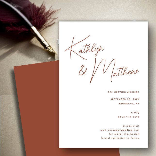 Terracotta Whimsical Script Minimalist Modern  Save The Date (Creator Uploaded)