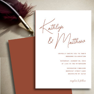 Terracotta Whimsical Script Minimalist Wedding Invitation