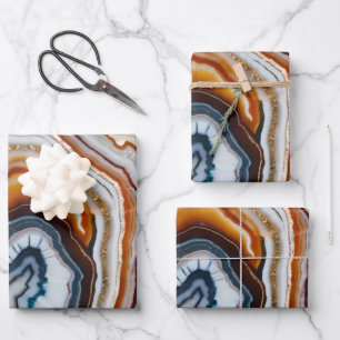  Terracotta White Black Blue Gold Agate Geode Wrapping Paper Sheet