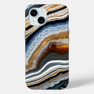 Terracotta White Black Blue Grey Agate Geode iPhone 15 Case