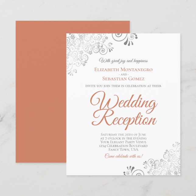 Terracotta & White BUDGET Wedding Reception Invite (Front/Back)
