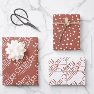 Terracotta, white Christmas typography and dots Wrapping Paper Sheet