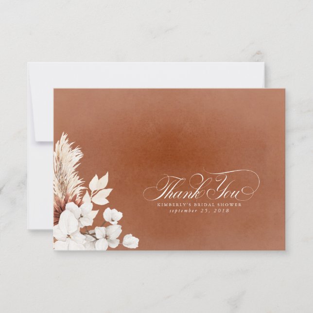 Terracotta White Floral Boho Small Thank You (Front)