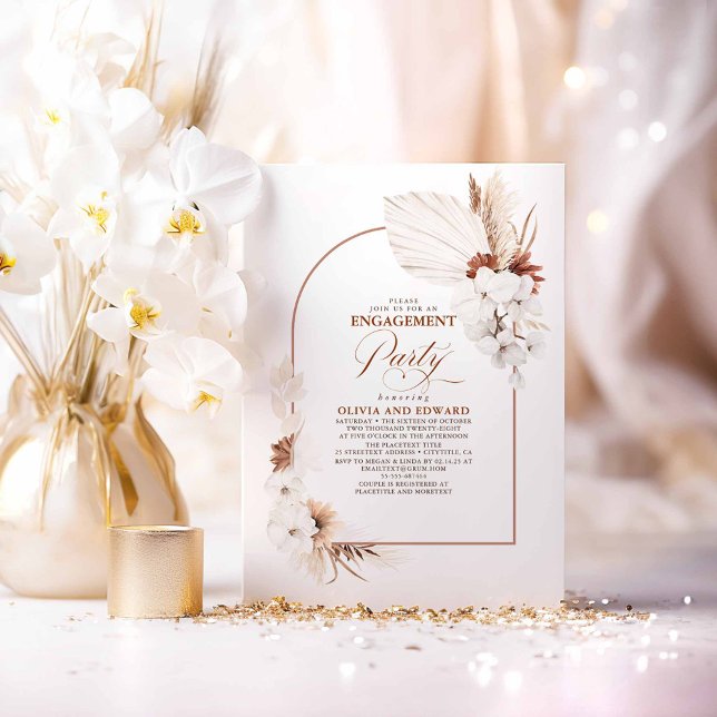 Terracotta White Flowers Boho Engagement Party Invitation (Engagement Party Terracotta Boho Floral Invitations)