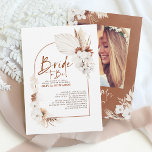 Terracotta White Flowers Boho Photo Bridal Shower Invitation<br><div class="desc">Get ready for a boho bridal shower with this trendy, modern floral and exotic photo invitation. The unique design features hand-drawn style calligraphy and a soft colour botanical foliage of ivory, terracotta and white shades. Girls, it’s time to celebrate the bride-to-be! And our adorable bohemian bridal shower invitation is perfect...</div>