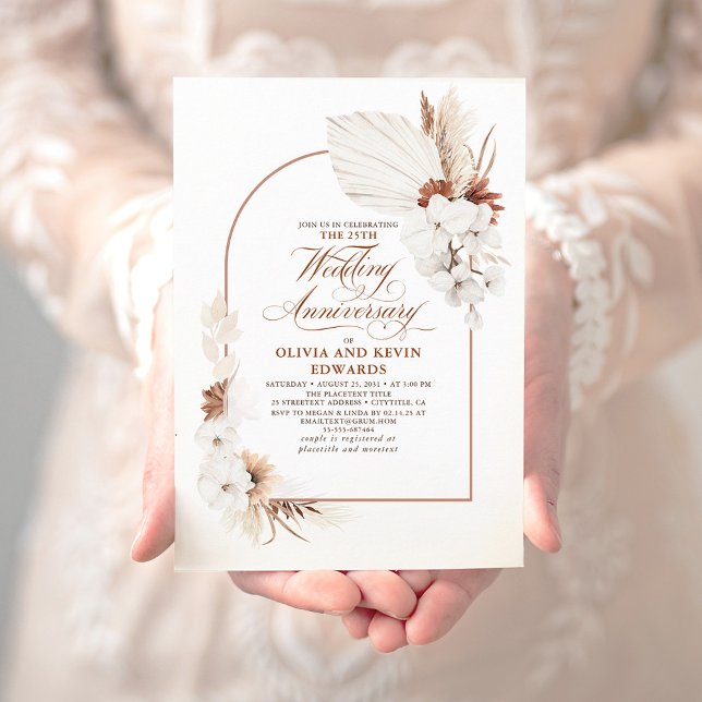 Terracotta White Flowers Boho Wedding Anniversary Invitation (Creator Uploaded)