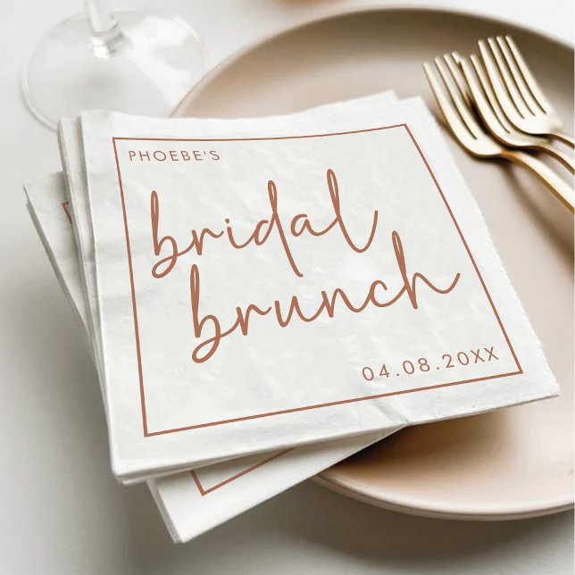 Terracotta & White Minimalist Script Bridal Brunch Napkin (Creator Uploaded)