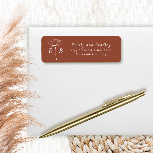 Terracotta White Monogram Floral Accent Address (Créateur téléchargé)