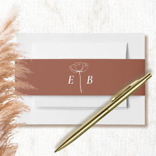 Terracotta White Monogram Floral Accent Initial  Invitation Belly Band