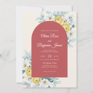 Terracotta White Ranunculus Eucalyptus Wedding Invitation