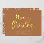 terracotta white script merry Christmas non photo Foil Holiday Card<br><div class="desc">terracotta and white script merry christmas non photo modern star burst design.</div>