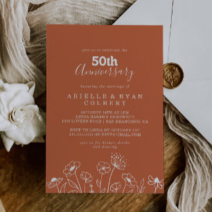 Terracotta Wildflower 50th Wedding Anniversary Invitation