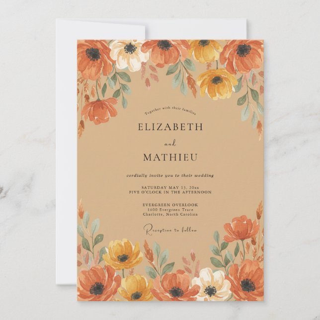 Terracotta Wildflower Autumn Wedding Invitation (Front)