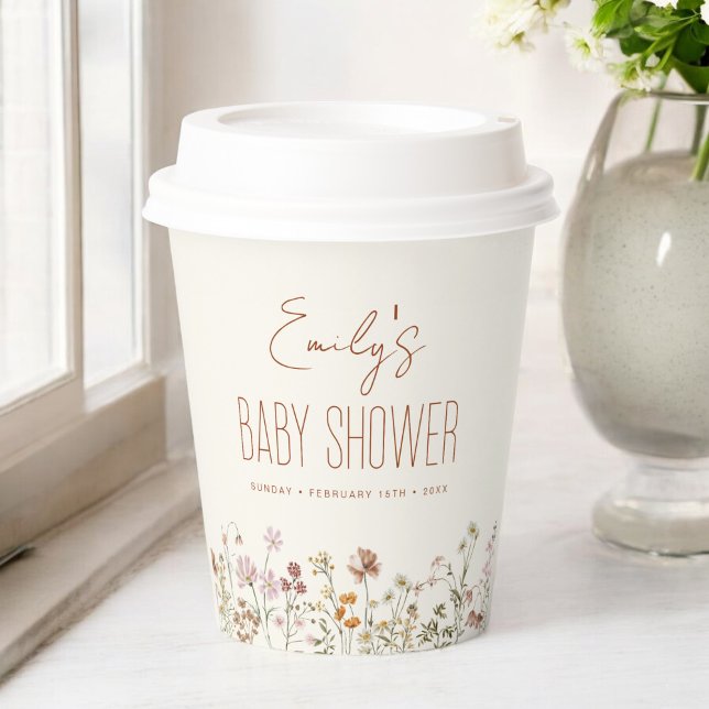 Terracotta Wildflower Boho Baby Shower In Bloom Paper Cups (Creator Uploaded)