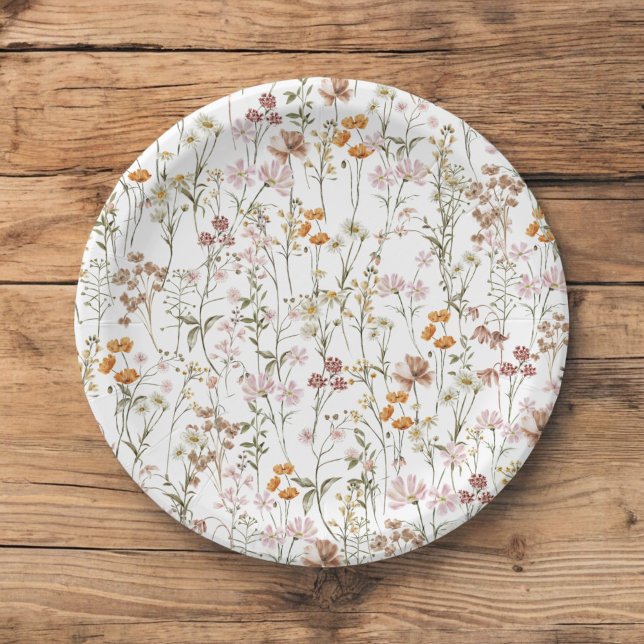 Terracotta Wildflower Boho Baby Shower In Bloom Paper Plate (Creator Uploaded)
