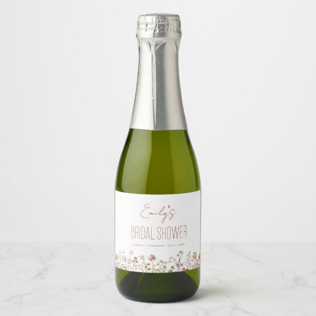 Terracotta Wildflower Boho Bridal Shower In Bloom Sparkling Wine Label (Front)
