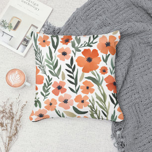 Terracotta Wildflower Boho Rustic Spring Accent Throw Pillow