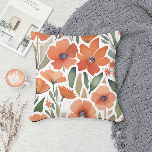 Terracotta Wildflower Boho Rustic Spring Accent Throw Pillow