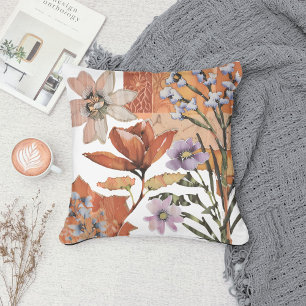 Terracotta Wildflower Boho Rustic Spring Accent Throw Pillow