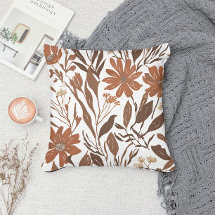 Terracotta Wildflower Boho Rustic Spring Accent Throw Pillow