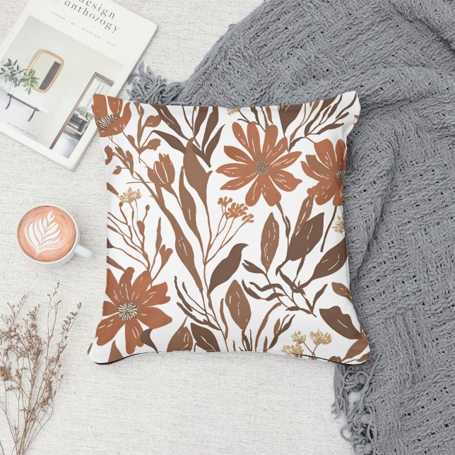 Terracotta Wildflower Boho Rustic Spring Accent Throw Pillow (Creator Uploaded)