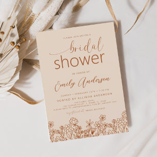 Terracotta Wildflower Bridal Shower Elegant  Invitation