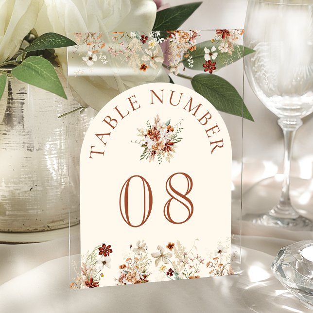 Terracotta Wildflower Cream Acrylic Table Number (Creator Uploaded)
