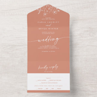Terracotta Wildflower Meal Choice RSVP Wedding All In One Invitation