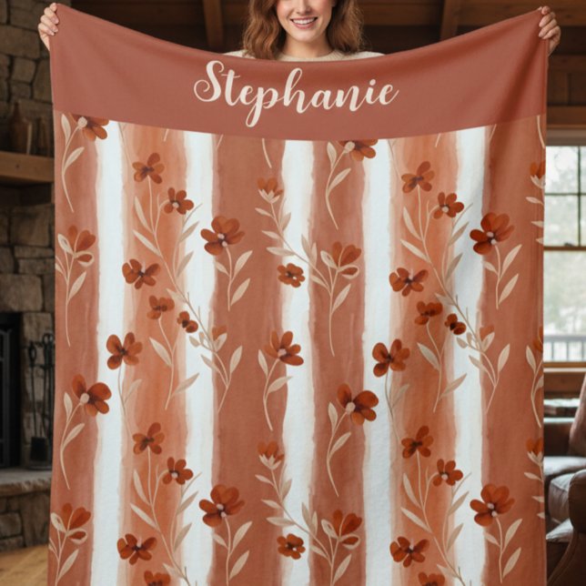 Terracotta Wildflower Monogram  Fleece Blanket (Creator Uploaded)