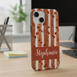 Terracotta Wildflower Monogram Name Boho  iPhone 15 Case