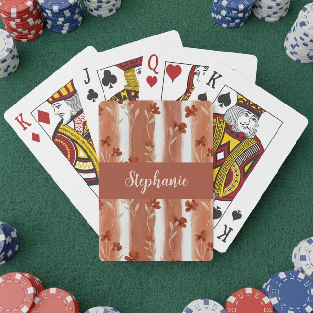 Terracotta Wildflower Monogram Name Boho  Playing Cards (Creator Uploaded)